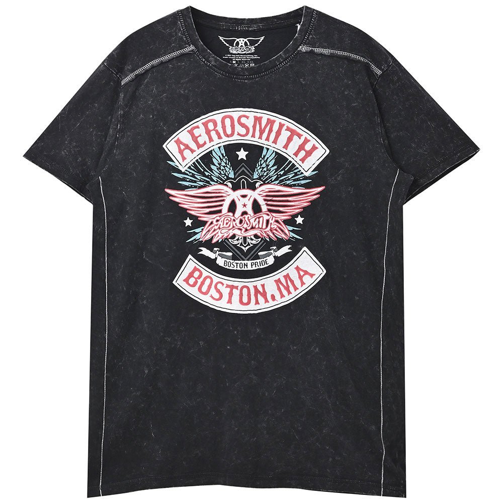 AEROSMITH エアロスミス (結成 55周年 ) - Boston Pride / Black Label(ブランド) / Snow Wash / Tシャツ / メンズ - PGS